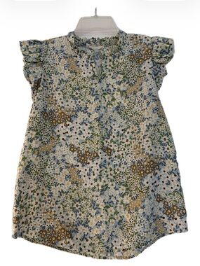 Les Amis Floral Ruffle Sleeve Blouse Sage Green Sz S Boho Summer Top